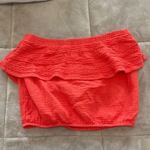 Beachy orange slightly cropped ruffle tube top